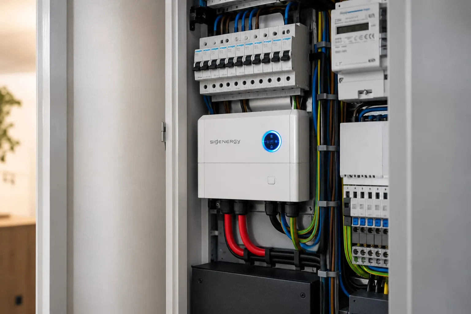 Meterkast met de Sigen Energy Controller en een aparte groep voor de thuisbatterij