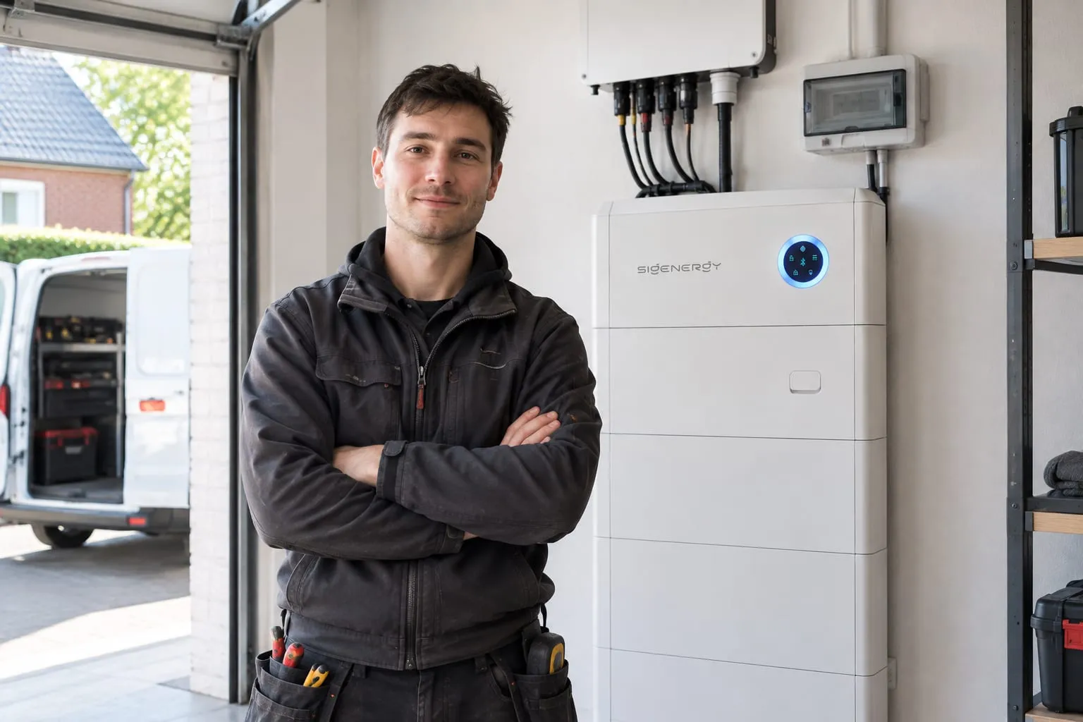 Monteur bij een geplaatste Sigenergy thuisbatterij